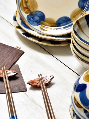 波佐見燒 日本進口藍染窯手繪復古冰裂紋飯碗 圓盤橢圓盤子家用