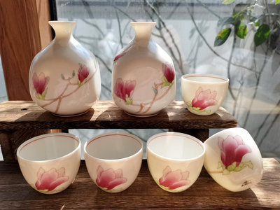 日本香蘭社，絕版粉色玉蘭花花瓶功夫茶茶杯～全新未使用品原盒！