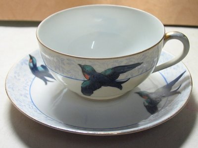 早期 古董 日本 手繪 青鳥 咖啡杯 紅茶杯 瓷器 -2
