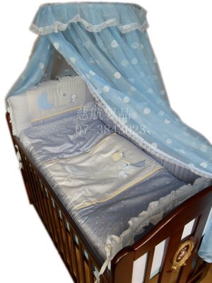 慈航嬰品 熊寶貝嬰兒床大床+夢想田七件式被組+側板+蚊帳