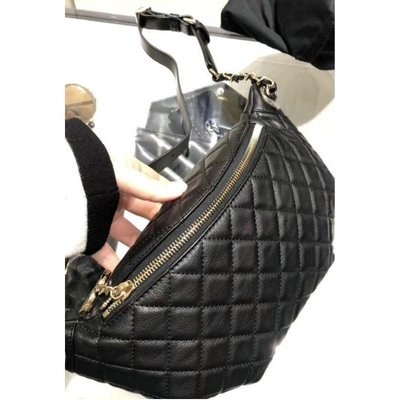 【二手正品】 Chanel Waist Bag 黑色金CC拼接金鍊菱格紋腰包 全新