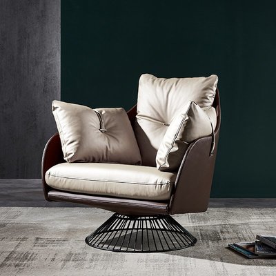 意式輕奢真皮休閑椅簡約現代設計師單椅客廳旋轉單人椅子沙發