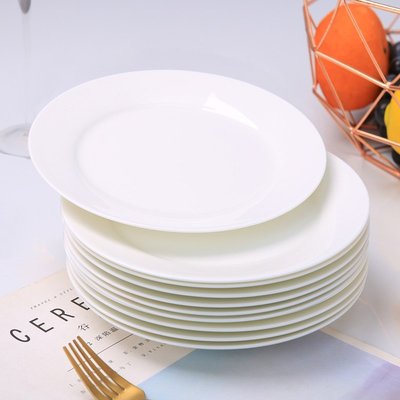 【熱賣精選】6個裝景德鎮純白色盤子8寸西餐盤平盤碟圓盤子淺菜盤子淺盤骨瓷