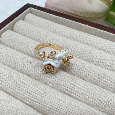 Leann代購~Les Nereides 手工琺瑯 白色玫瑰珍珠戒指