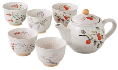 日本製造 好品質 和風花草手把壺茶具一壺五杯組 日式陶瓷壺茶壺茶碗泡茶壺套裝陶器陶壺茶杯擺件禮品