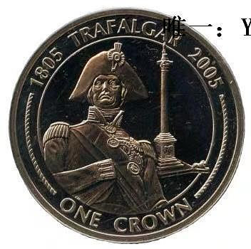 銀幣直布羅陀 2005年 特拉法加海戰 納爾遜紀念碑 1克朗 紀念幣 UNC