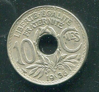 【硬幣】France (法國), 10 Centime , K866a , 1936 #207012,品相極美XF