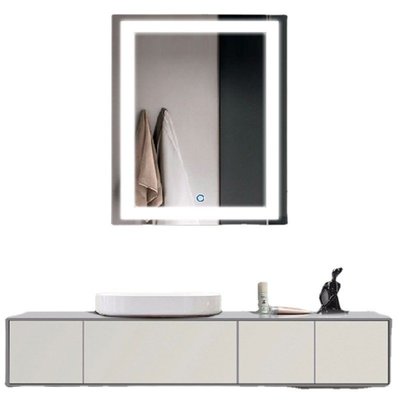 現代簡約鏡子觸摸屏浴室衛生間除霧led燈鏡帶燈掛墻式浴室鏡 自行安裝