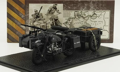 汽車模型 1/24 二戰德國寶馬R75三輪摩托車模型場景