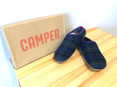 CAMPER 懶人鞋，織布面，聖誕色系，綠紫格紋