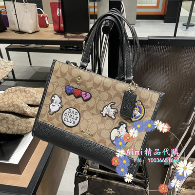 Aimi精品代購 Coach CC873 蔻馳新款Disney徽章刺繡女士托特包 附購證 商品吊牌標籤