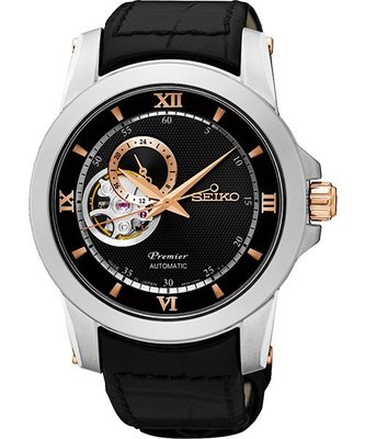 SEIKO Premier 開芯鏤空視窗機械腕錶(SSA324J1)-黑/40mm4R39-00P0C