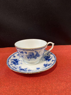 日本回流 EXCEED描金藍色花卉咖啡杯 紅茶杯 滿容量17