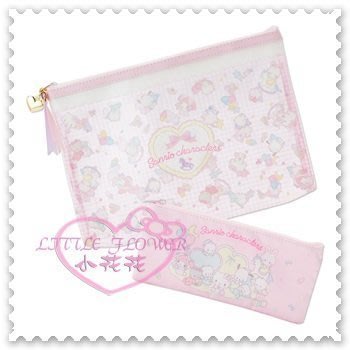 ♥小公主日本精品♥Hello Kitty Sanrio三麗鷗扁平化妝包粉色多角色嬰兒純真無瑕系列2入組33196008