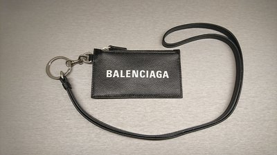 [全新真品代購] BALENCIAGA 掛帶設計 黑色皮革 拉鍊卡夾 / 皮夾 / 零錢包 (LOGO)