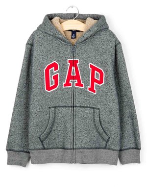 【Gap】GAP Logo 連帽外套 羊羔毛棉質厚鋪毛 長袖上衣 帽T 大學T 灰色 男生 男童基本款