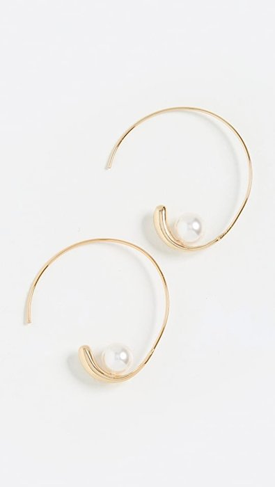 SHASHI 紐約品牌 Jemima 簡約C形耳環 金色珍珠耳環