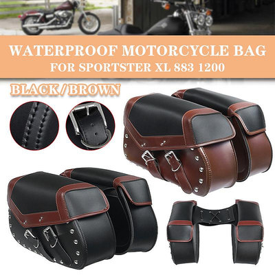 HONDA KAWASAKI 1 對摩托車馬鞍包戶外防水皮革側工具行李包馬鞍包袋黑色/棕色適用於本田適用於 Harley