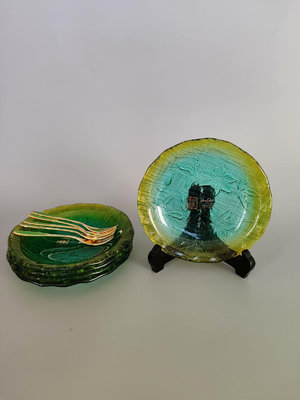二手 日本回流 soga彩色玻璃皿 淺缽，和器，配色相當漂亮了 古玩 擺件 老物件【華夏古今堂】3152