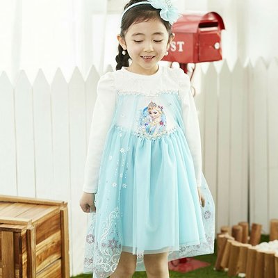 【現貨15】韓國童裝~正韓 春秋款 超美雪花披風 冰雪奇緣 愛紗公主洋裝 藍色