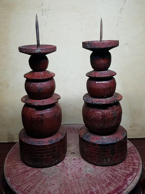 （二手）-民國木燭臺，以前木工手藝人自己家做的，沒有同款哦，木質， 古玩 擺件 老物件【中華拍賣行】3313