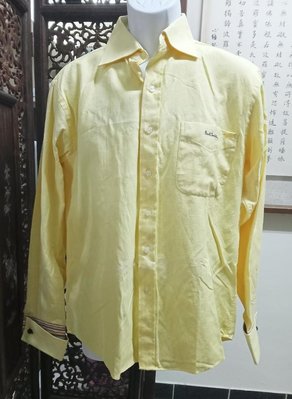 (二手瑕疵品)Paul Smith黃色反折袖休閒款襯衫(16.5)(B781)