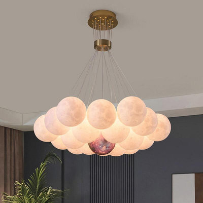 【】北歐星球月球泡泡吊燈 網紅ins客廳臥室餐廳少女房3D彩球月球吊燈
