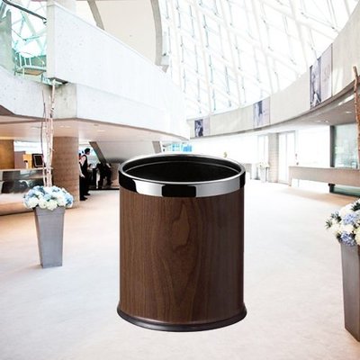 黑桃木紋色圓形雙層桶/C45S-15 資源回收/清潔/整理/垃圾桶/清潔箱