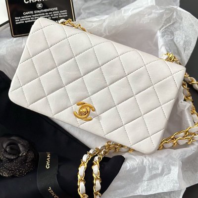 Chanel vintage mini白金書包扣口蓋包鏈條包 原始成色讚 19×11×7 卡標防塵袋