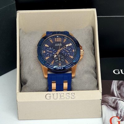GUESS 藍色面錶盤 藍色橡膠錶帶 石英 男士手錶 W0366G4