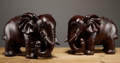 7216A 日式 黑檀木雕刻大象擺件一對 招財招福象木質雕刻工藝品 如意對象擺飾開業禮物