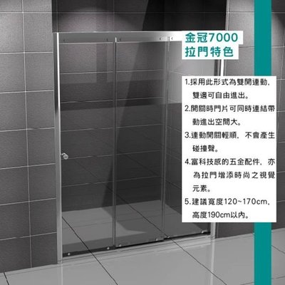 承豐~ITAI/一太/有框淋浴拉門-金冠7000系列 120CM內 (高度190CM) 一字型 透明強化玻璃
