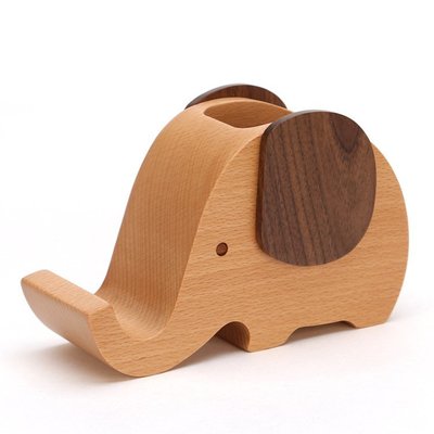 熱銷 實木手機支架多功能桌面大象木質創意支架定制木制筆插筆筒手機座青梅精品
