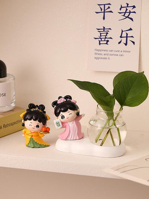 可愛仕女水培小擺件新中式客廳書房辦公室桌面綠蘿植物治愈系裝飾~優樂美