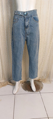 X970精品服飾高腰淺藍牛仔丹寧寬褲L