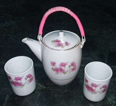 早期磁器 杜鵑花 老茶壺+茶杯/茶具組.....比大同年代還老