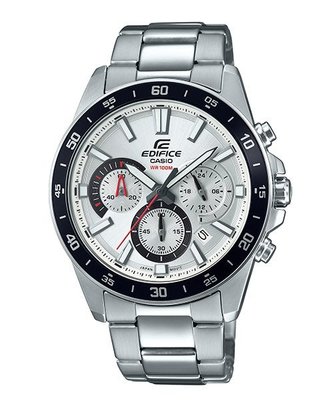 【金台鐘錶】CASIO卡西歐 EDIFICE 賽車錶 防水100米 (白熊貓) 不鏽鋼錶帶 EFV-570D-7A
