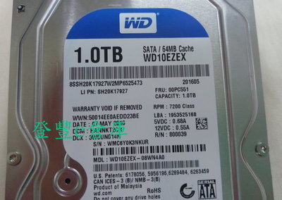 【登豐e倉庫】 YF858 藍標 WD10EZEX-08WN4A0 1TB SATA3 硬碟