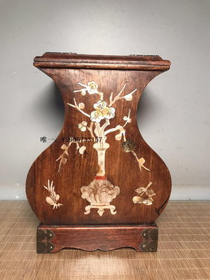 古玩古玩木雕古董舊貨老物件花梨木鑲貝殼花瓶首飾盒儲物木箱裝飾收藏古董