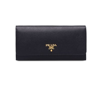 [全新真品代購] PRADA 經典款 黑色防刮皮革 扣式 長夾 / 皮夾 Saffiano