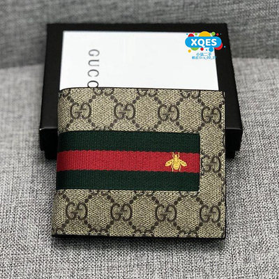 小柒二手 GUCCI 古馳 短夾 蜜蜂 刺繡 錢包 雙折短夾 帆布 男士錢包 408827