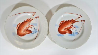 [銀九藝] 早期 日本製 日治時期 直徑約~15公分 青花釉裡紅 蝦盤 2件一標 (4)