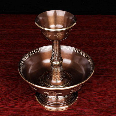 印度紫銅八吉祥護法杯供酒杯純銅供杯擺件中號