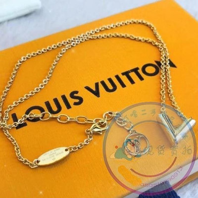 二手 99新Louis Vuitton LV 女用金色V字項鍊