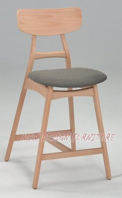 【N D Furniture】台南在地家具-北歐風優質山毛櫸木原木色灰布墊中吧椅/腳椅BG