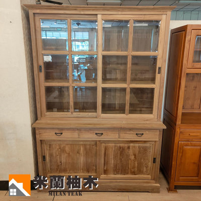【米蘭柚木傢俱】老柚木系列 - 滑門大書櫃、收納櫃