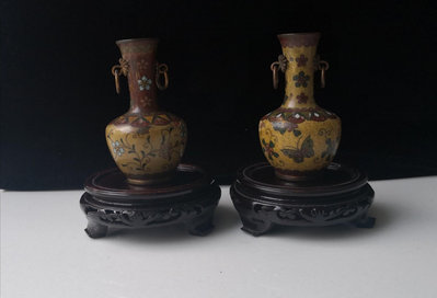 海外回流古董 日本昭和期景泰藍擺件 七寶燒花瓶 老貨 掐絲琺