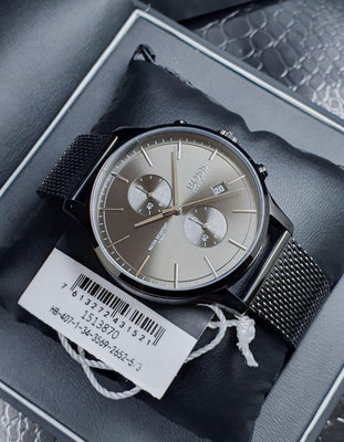 HUGO BOSS Associate 灰色錶盤 煤灰色不鏽鋼編織網錶帶 石英 雙眼計時 男士手錶 1513870