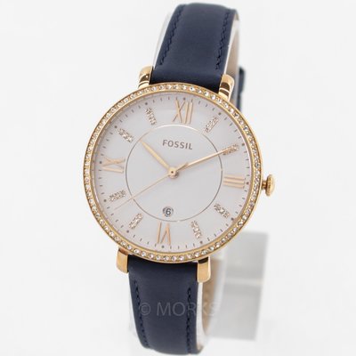 現貨 可自取 FOSSIL ES4291 手錶 36mm 白色面盤 藍色皮錶帶 水鑽錶圈 羅馬數字 日期顯示 女錶