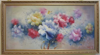 『府城畫廊-手繪油畫』牡丹花－花開富貴－畫風獨特－72x132－(含框價)－有實體店面，請看關於我聯繫-D590